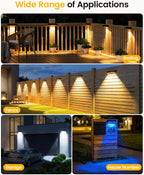 JOFIOS Fence Lights Solar Powered with Remote 12 Pack, Warm White, Cool White and RGB Color Glow LED Solar Lights Outdoor, Dusk to Dawn Solar Fence Lights for Patio, Backyard, Railing, Deck, and Wall
