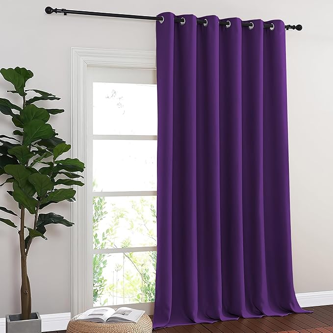 NICETOWN Blackout Room Divider Curtains for Sliding Glass Doors 102 Inches Long 1 Panel, Extra Wide Curtains for Doorway Patio Bedroom Living Room (Royal Purple, 80Wx102L, 1 Panel)