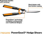 Fiskars 23" PowerGear2 Garden Hedge Shears, Hedge Clippers, 10" Blades | PowerGear2 Technology Multiplies Power for Less Effort, SoftGrip Handles and Shock-Absorbing Bumpers