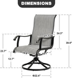 NUU GARDEN Patio Swivel Dining Chairs Set of 2, Outdoor Swivel Rocker Chairs with All-Weather Textilene, High-Back Metal Frame for Backyard, Deck, Lawn and Garden, Black and Light Gray