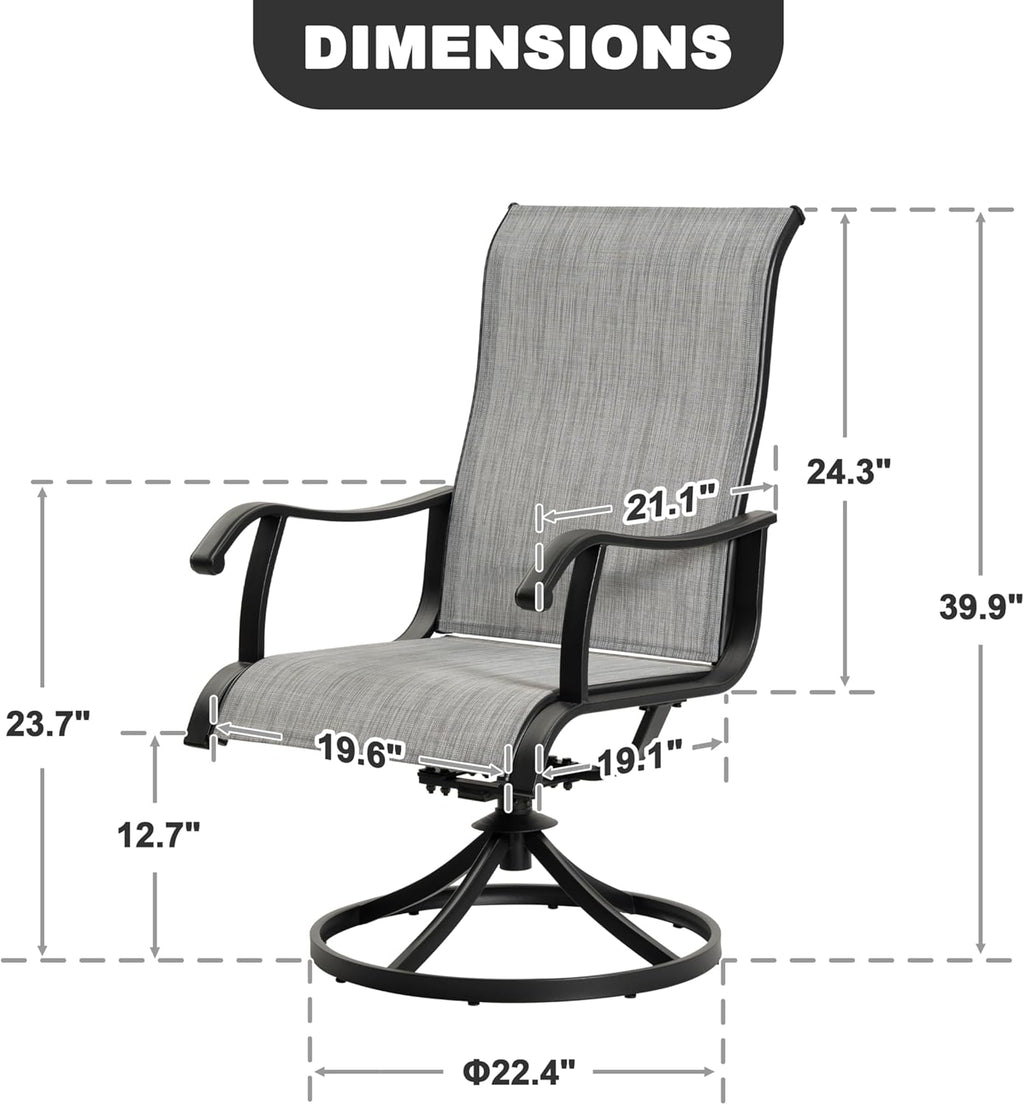 NUU GARDEN Patio Swivel Dining Chairs Set of 2, Outdoor Swivel Rocker Chairs with All-Weather Textilene, High-Back Metal Frame for Backyard, Deck, Lawn and Garden, Black and Light Gray
