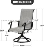 NUU GARDEN Patio Swivel Dining Chairs Set of 2, Outdoor Swivel Rocker Chairs with All-Weather Textilene, High-Back Metal Frame for Backyard, Deck, Lawn and Garden, Black and Light Gray