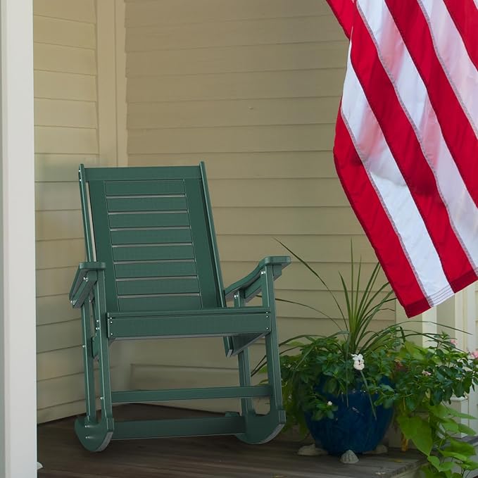 GREENVINES Outdoor Rocking Chairs | Set of 4 | Porch Rocker | HDPE Plastic | Forest | Oversized Rockers | High Back | Big & Tall | Ladder Back | for Patio Outside Backyard Balcony Garden