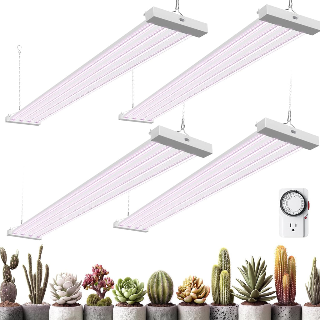 Barrina TX-L84 4FT LED Grow Light, 336W (4 x 84W), 4 Panels Wider Coverage | Pinkish White Full Spectrum, Linkable to 4, High PPFD, Hanging Plant Stand with Grow Light for Indoor Seedling, Timer, 4 Pack