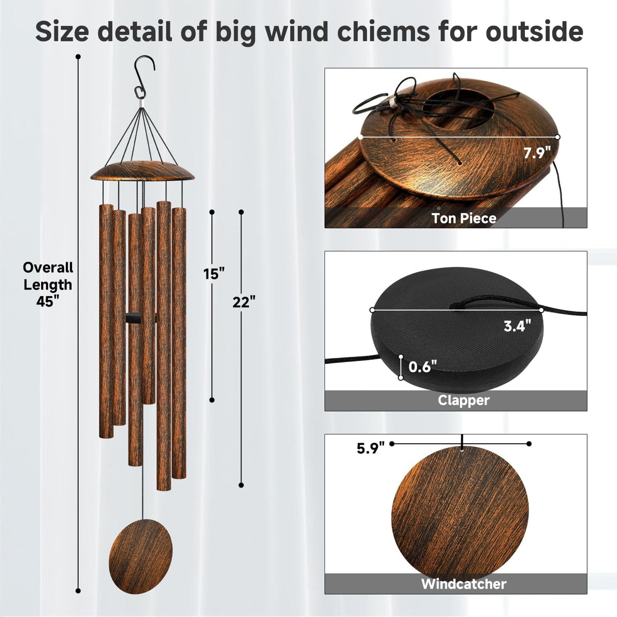 45" large wind chimes for outside,6 thick and shown in use