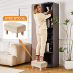 Wimarsbon Natural Seagrass Footstool Ottoman Rectangular Footrest Pouf Ottomans with Wooden Legs Hand Weave Step Stool for Living Room Bedroom Entryway Natural White