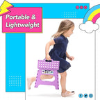 Delxo 11 inch Folding Step Stool, Non-Slip Foldable Stools Up to 300 LBS, Step Stool with Handle, Lightweight for Kitchen, Bathroom, Bedroom, Garden, Light Purple, 1PC