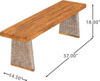 Christopher Knight Home Pasco Acacia Wood Outdoor Dining Table Set for 6, Wicker Patio Dining Set with Acacia Wood Table and Bench, Patio Table and Chair Set with Cushion+Rope Back, Black+Teak+Brown