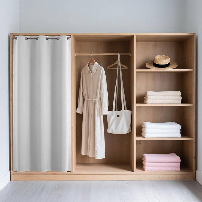 Joydeco Blackout Door Curtain for Doorway Privacy 108 Inches Long, Grommet Closet Curtain for Open Closet, Room Divider for Bedroom Living Room (Greyish White 52Wx108L, 1 Panel)