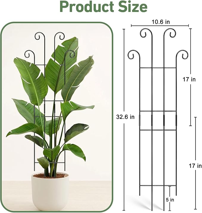 32.6in Tall Plant Trellis Indoor, Metal Garden Trellis for Climbing Plants, Expandable Trellis for Potted Plants for Ivy Pothos Hoya Monstera, 2 Pack