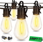 100FT Outdoor String Lights with 52 Shatterproof S14 Vintage Edison Bulbs E12 Sockets,2700K Dimmable Outdoor Lights,IP55 Waterproof LED String Lights for Outside, Patio, Garden, Backyard,Bistro