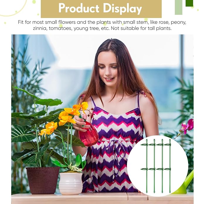 meekoo 12 Pcs Adjustable Garden Plant Support Stakes Single Stem Plant Cage Support Rings with Clips and Connect Pipe for Orchid Rose Tomato, 12 Inch (Green)