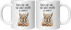 Coveted Goods Funny Squirrel Mug, Excuse Me the Bird Feeder Is Empty 11oz White Ceramic Coffee Mug, Hilarious Gift for Bird Lovers, Birdwatchers, and Backyard Wildlife Enthusiasts
