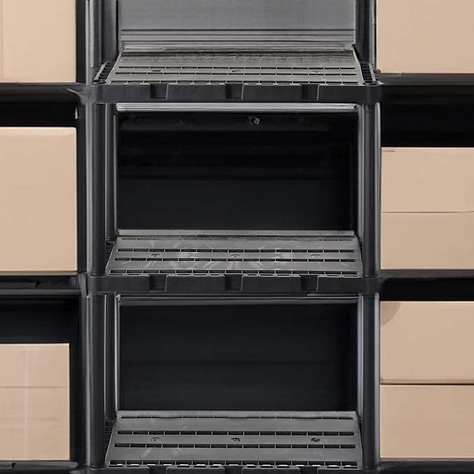 Gracious Living Light Duty Storage Shelves, Knect-A-Shelf 4-Shelf Ventilated Shelving Rack Organizer for Home, Garage, Basement & Laundry, Black