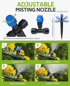hiraliy 118ft drip irrigation kit with water timer, close-up detail