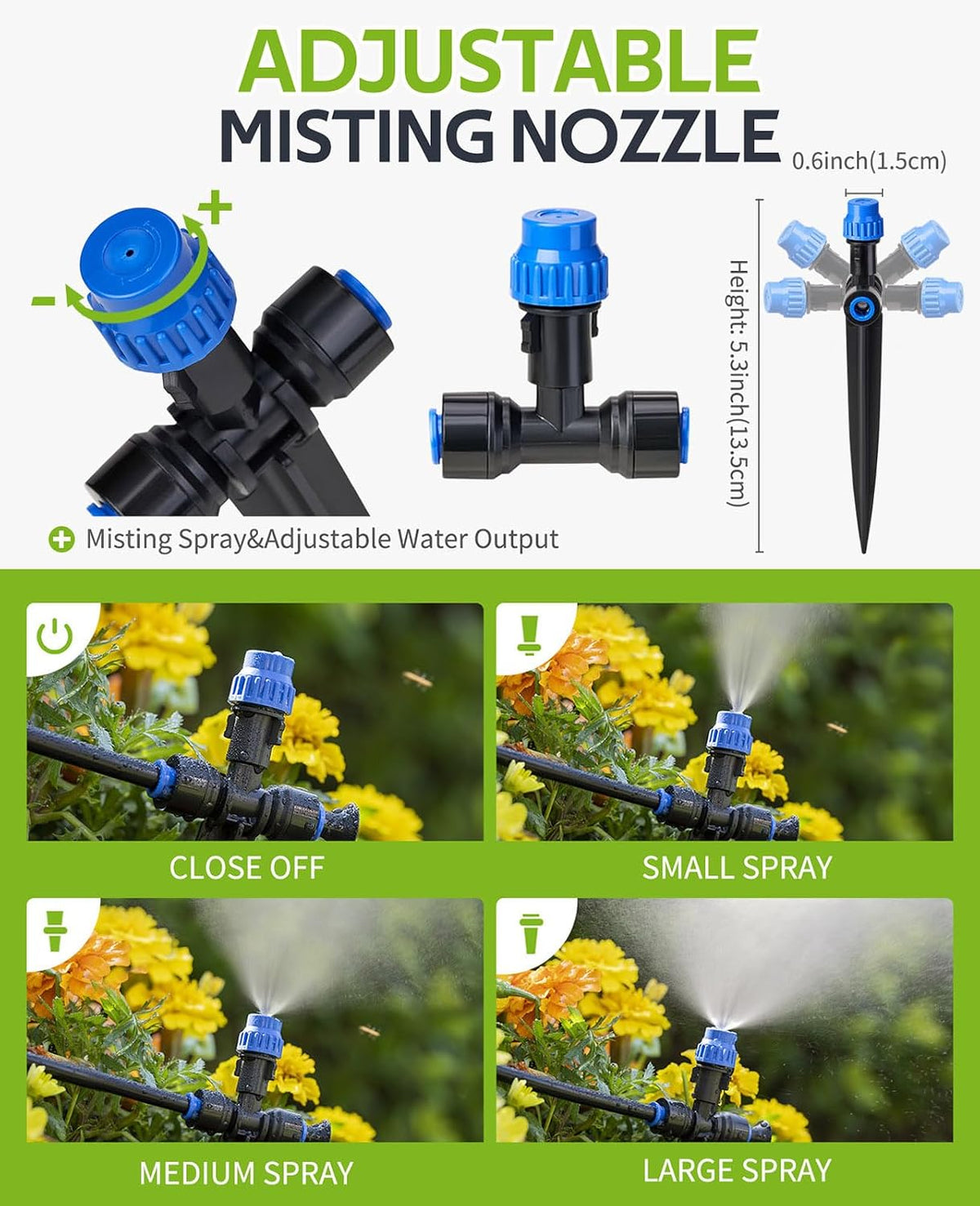 hiraliy 118ft drip irrigation kit with water timer, close-up detail