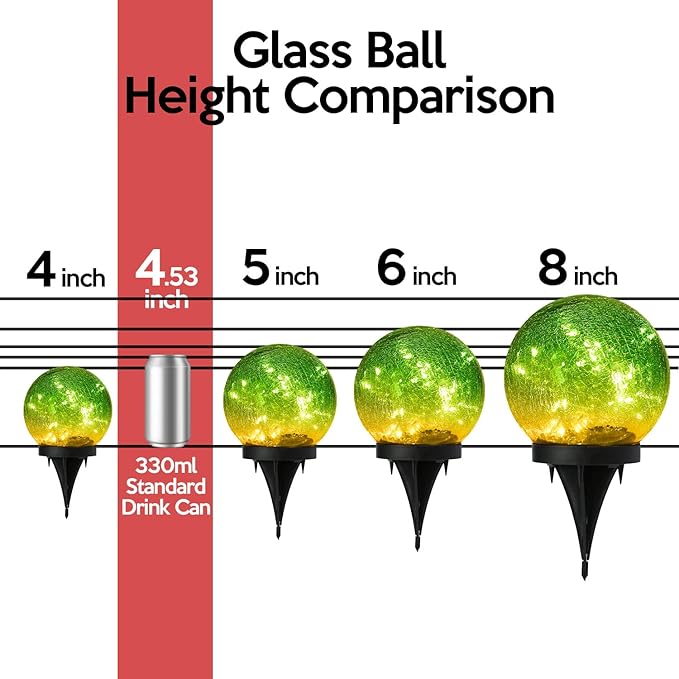 Outdoor Waterproof IP65 Solar Globe Lights, Led Solar Light Balls for Lawn Garden Patio Table Art Decoration, Yard Landscape Illuminated Cracked Glass Sphere Gazing Ball Lights, Round Ornaments Orbs