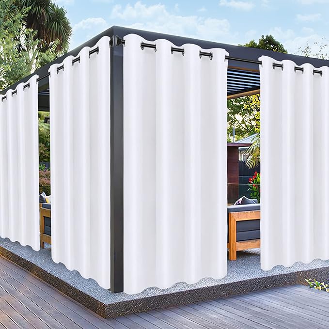 PureFit Outdoor Curtains for Patio Waterproof Weatherproof, UV Resistant Outside Curtains for Gazebo, Front Porch, Pergola, Sun Blocking Privacy Curtain, 52W x 84L inch, Set of 2, White