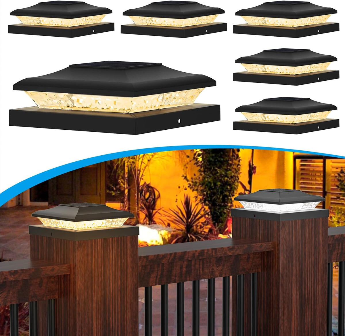 black solar post cap lights, fits 5x5 5.5x5.5, main product view