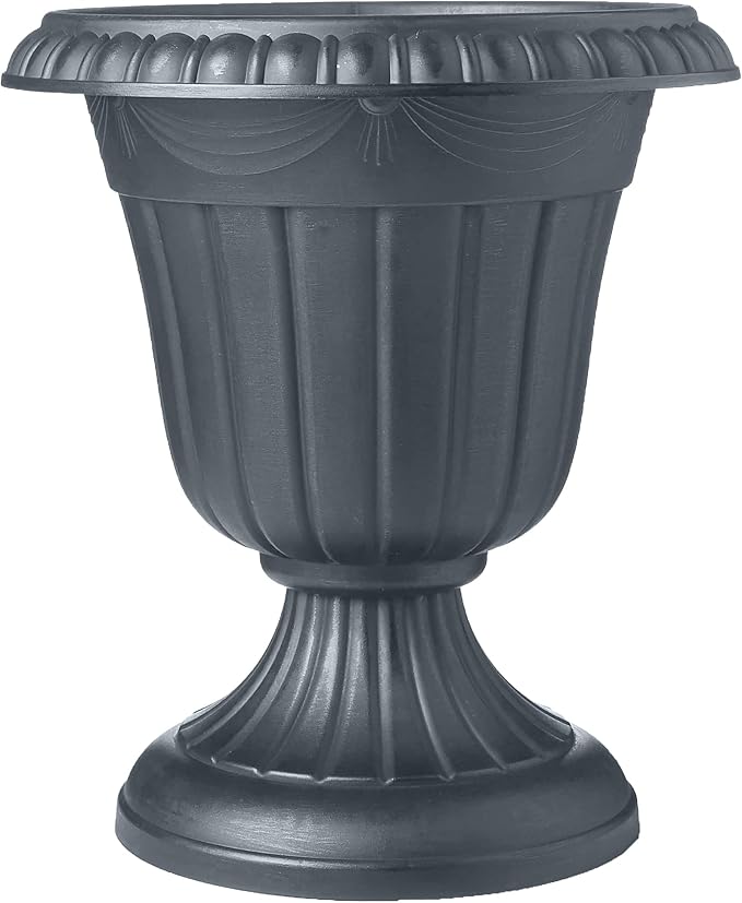 Arcadia Garden Products PL10GY Indoor/Outdoor Classic Traditional Plastic Urn Planter, 15" x 13", Gray