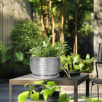 SQOWL Ceramic Pot for Plants - 10 Inch Planter Indoor, Round Large Planter Outdoor with Drainage Hole and Plant Saucer, Decorative Ceramic Flower Pot, Kitchen Decor, Housewarming Gifts, Silver