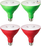 EDISHINE St.Patrick's Day/Easter Decorations PAR38 Red & Green LED Flood Light Bulbs Outdoor, Dimmable LED Light Bulb, 18W(120W Equivalent), Outdoor Weatherproof Light Bulb, E26 Base, 4 Pack