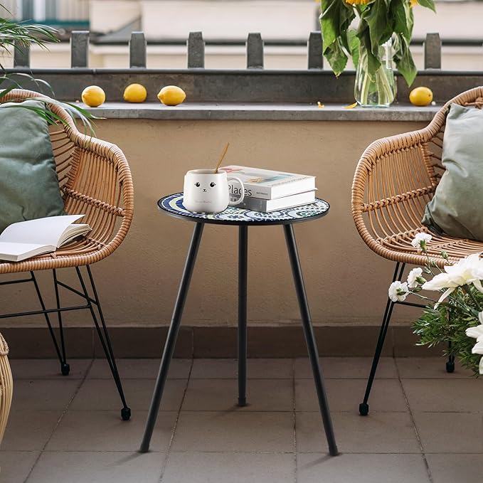 2 Packs Metal Mosaic Round Side Tables 13.4" Small Outdoor Patio Round Accent Coffee Tables Indoor Corner Stand for Small Spaces Weather-Resistant for Balcony, Porch Plant Stands Indoor