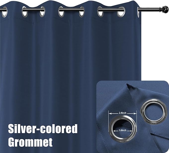 BONZER Waterproof Outdoor Curtains for Patio Porch Pergola Cabana Light Filtering Privacy Grommet Indoor Curtain Panels for Bedroom Living Room, 1 Panel, 54W x 95L inch, Navy