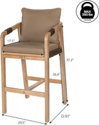JONATHAN Y BSL1200C-SET2 Porto Modern Coastal Tub Roped Acacia Wood Outdoor Bar Stool with Cushions and Armrests, for Patio, Lawn, Backyard, Deck, Brown/Light Teak (Set of 2)