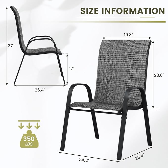 UDPATIO Patio Chairs Set of 2, Stackable Outdoor Dining Chairs with High Back, Breathable Textilene Fabric Outdoor Chair All Weather, 350LBS Capacity for Garden, Backyard (Dark Grey)