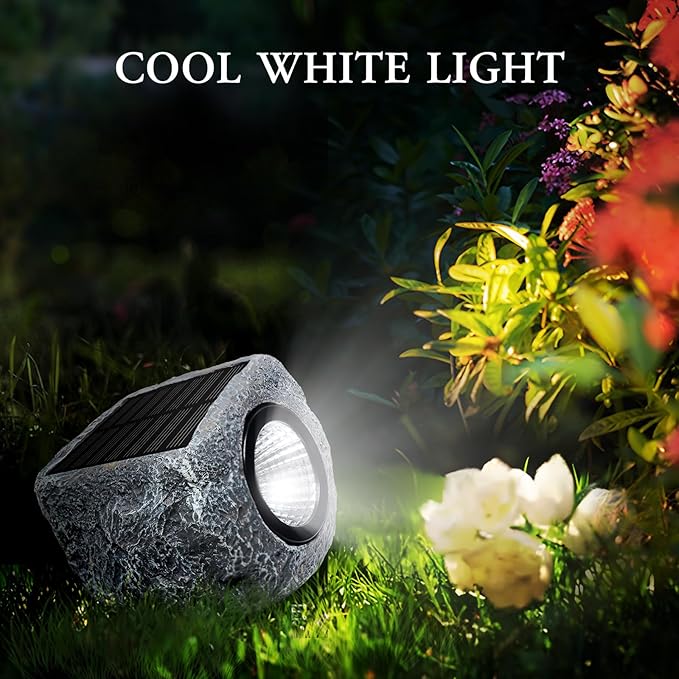 Solar Rock Lights Outdoor 4 Pack, Bright Solar Spotlights Outdoor Waterproof, Wireless LED Rock Lights, Auto On/Off Landscape Spotlights Walkway Solar Lights for Outside Yard Patio Pathway Flowerbed