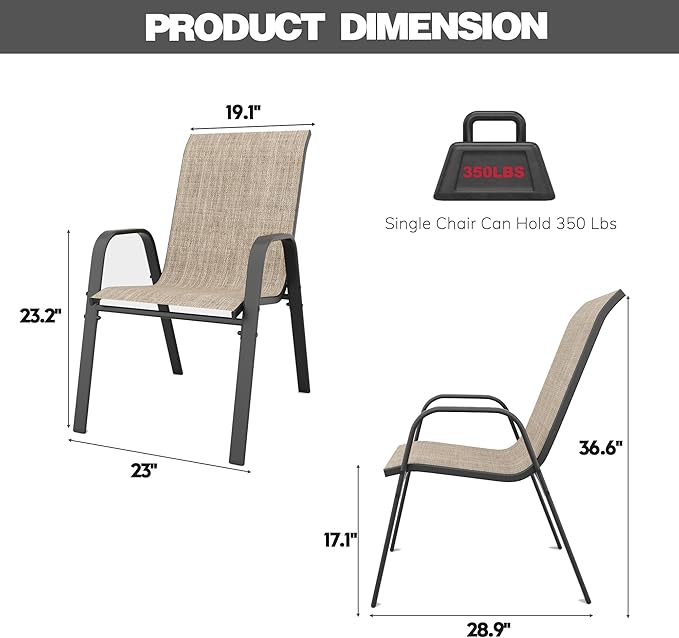 Patio Chairs Set of 8, Stackable Outdoor Dining Chairs for All Weather Textilene Fabric & Metal Frame, Outdoor Chairs Set for Backyard Deck Garden (Brown, Set of 8)
