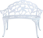 Mandolin Outdoor Park Garden Chair,All Chair Anti Rust Cast Aluminum Patio Yard Bench,Carved Rose Loveseat Bench for Backyard .Porch.Balcony.Lawn (White with Cushion)