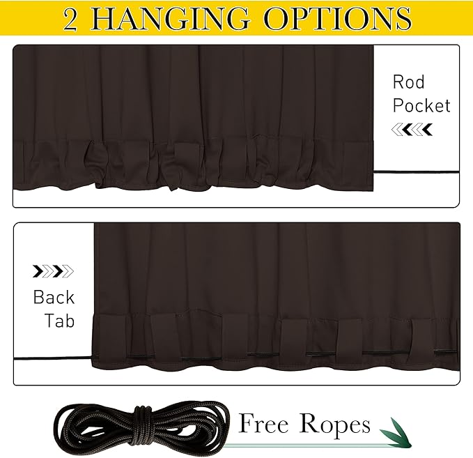 NICETOWN 2 Panels Weighted Blackout Curtains with Grommet & Back Tab on top and Bottom for Patio Waterproof, Windproof Privacy Outdoor Dividers for Cabana with Fixed Rope, W52 x L84, Coffee