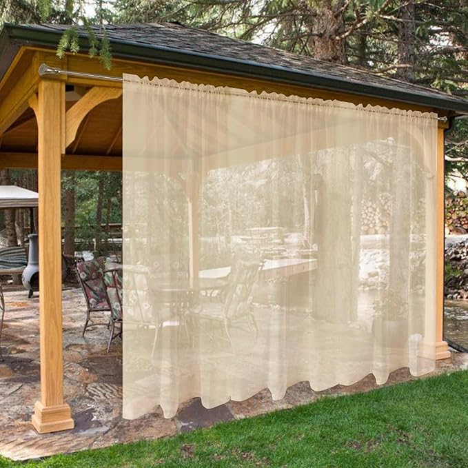 SpaceDresser Waterproof Outdoor Sheer Curtains for Patio - 2 Panels Rod Pocket Indoor Voile Sheer Curtain for Living Room,100W x 108L inch, Beige