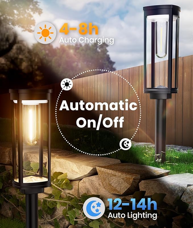 Solar Pathway Lights Outdoor Solar Lights Outdoor, IP65 Waterproof Auto On/Off Solar Garden Lights Solar Powered Landscape Lighting for Yard Walkway Driveway Pathway (Warm White, 2pack)