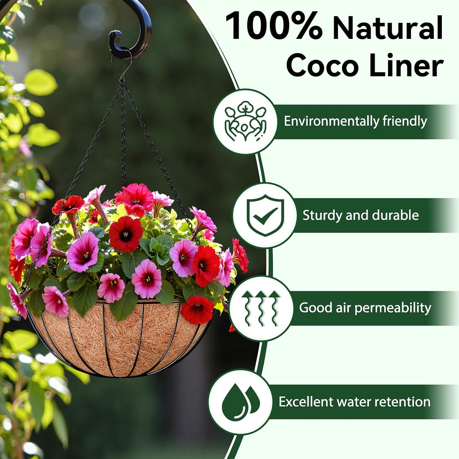 6 Pack 14 Inch Coco Liners for Planters, Hanging Basket Liners | Round Coco Coir Fiber Replacement Liner for Flowers Vegetables Patio Garden Porch Decor,Breathable Drainage,Cuttable DIY