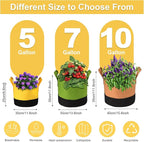 6-Pack 5/7/10 Gallon Grow Bags - 350G Heavy Duty Fabric Pots with Handles, Multi-Size Planter Bags for Potatoes Tomatoes Vegetables Fruit Flowers Herbs