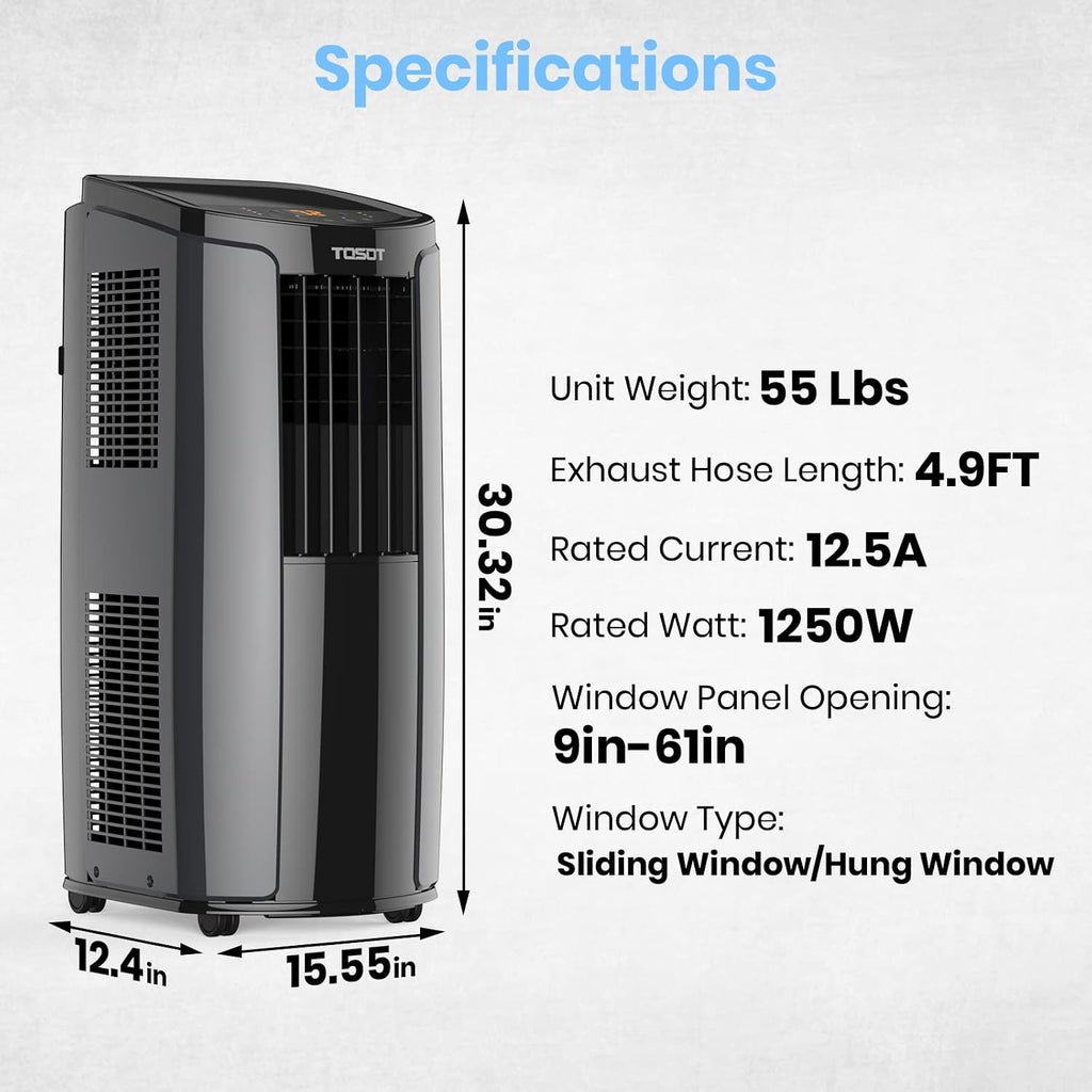 tosot 10,200btu (6,200 btu sacc) portable air conditioner on a desk or shelf