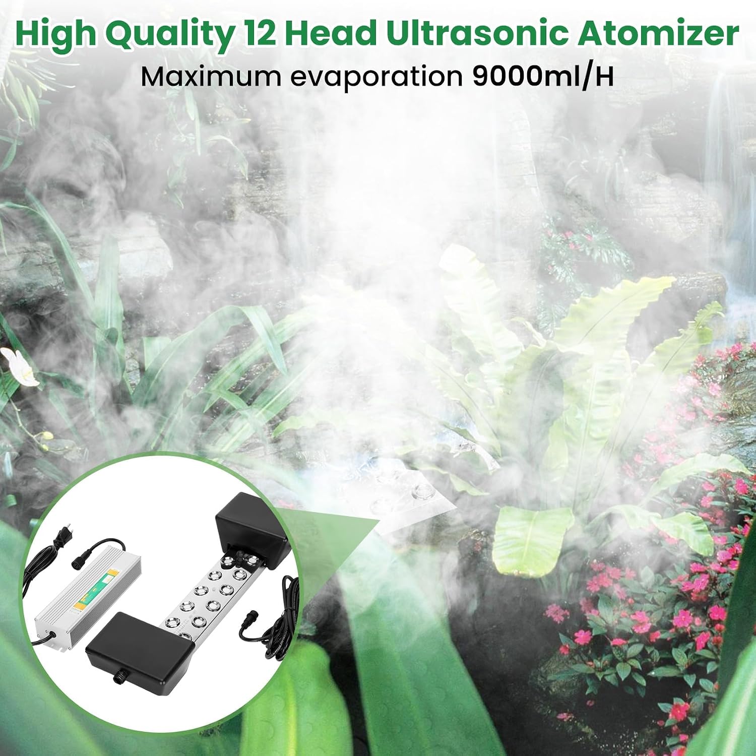 Ultrasonic Mist Maker 12 Head,Add Replacement Atomizer Heads,400W Power Water Proof Ultrasonic Mister,Ultrasonic Fog Humidifier with Float,for Vegetable Preservation,Landscape, Halloween,etc