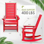 GREENVINES Outdoor Rocking Chairs | Set of 2 | Porch Rocker | HDPE Plastic | Red | Oversized Rockers | High Back | Big & Tall | Ladder Back | for Patio Outside Backyard Balcony