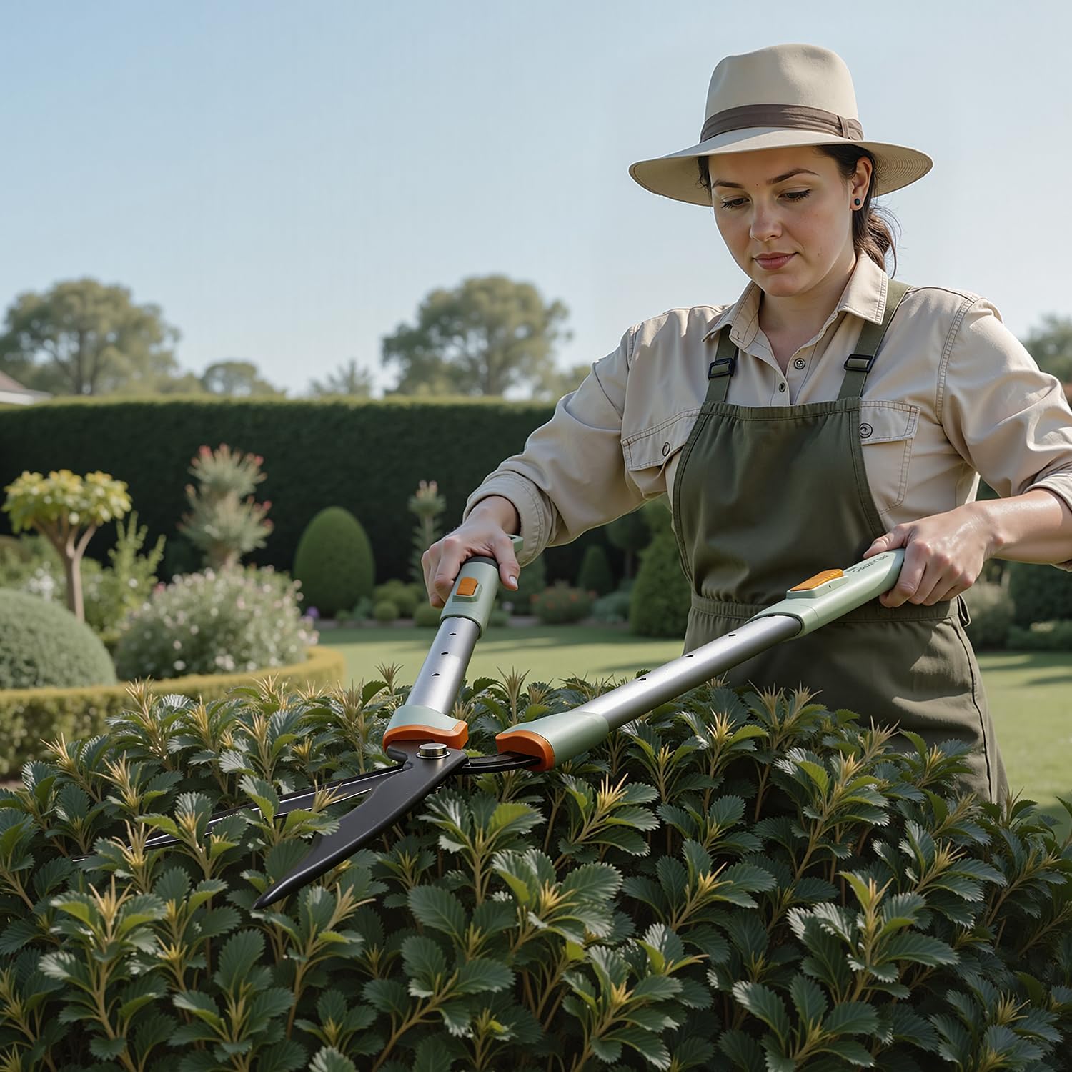 PrunePro® Extendable Hedge Shears Lightweight Ultra Sharp Blade for Bushes | Not Top-Heavy Arthritis Friendly 27"-35" Adjustable Reach for Tall Hedges 10" Stainless Steel Teflon Blades for Clean Cuts