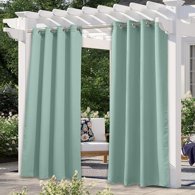 NICETOWN Outdoor Curtains for Patio Waterproof 95 inches Long 2 Panels, Thermal Insulated Sun Blocking Outdoor Drapes Privacy for Porch & Gazebo, UV Protection Outdoor Privacy Shades, Aqua Blue