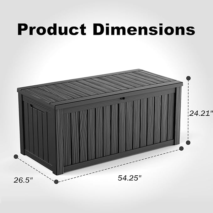 ROJIK 150 Gallon Outdoor Storage Box Waterproof - Patio Furniture Outside Deck Box, Garden Tools, Cushions, Pool Accessories Storage Bench with Lockable Lid and Side Handles (Black, 150 Gal)