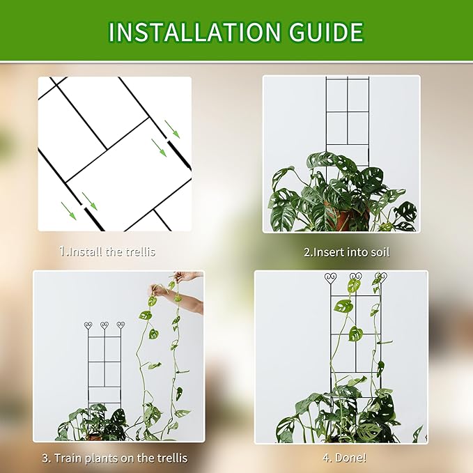 2 Pack 30'' Plant Trellis for Climbing Plants Indoors, Metal Garden Trellis for Potted Houseplant, Rustproof Plant Support for Ivy, Vines, Pothos, Hoya and Flower, Black