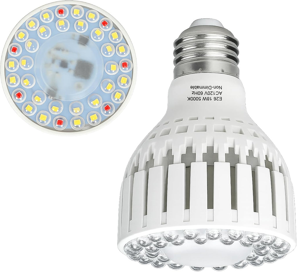 LED Grow Light Bulb E26, 5000K Full Spectrum Plant Light Bulb for Indoor Plants, 18W (Equivalent to 150W), High Output for Faster Growth