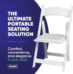 Simplex Furniture Modern White Resin Foldable Chair - 24 Pack, Stackable, Lightweight, Indoor/Outdoor, Rental Grade - Folding Chairs with Padded Seats