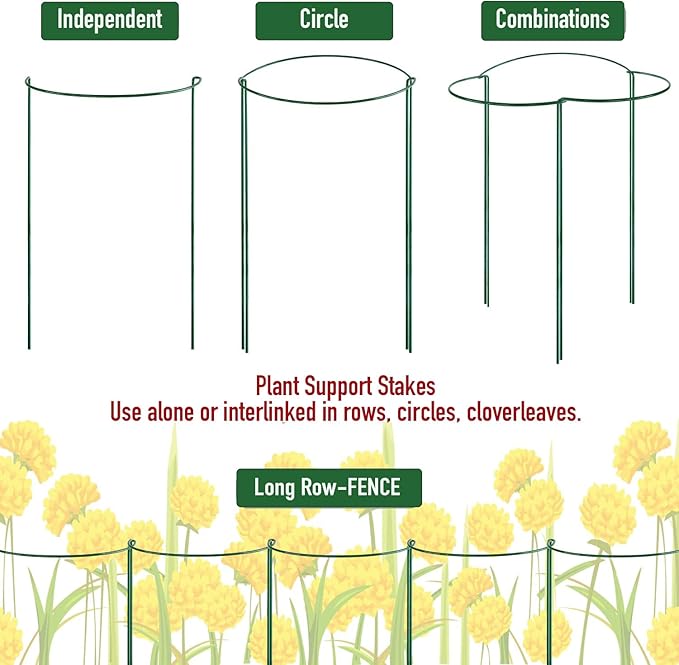 Snake Plant Support Stake - Half Round Peony Stake and Support, Heavy Duty Hydrangea Support Cage, Half Moon Houseplant Support Ring for Potted Indoor Plants (4 Pack, 14x8Inch)