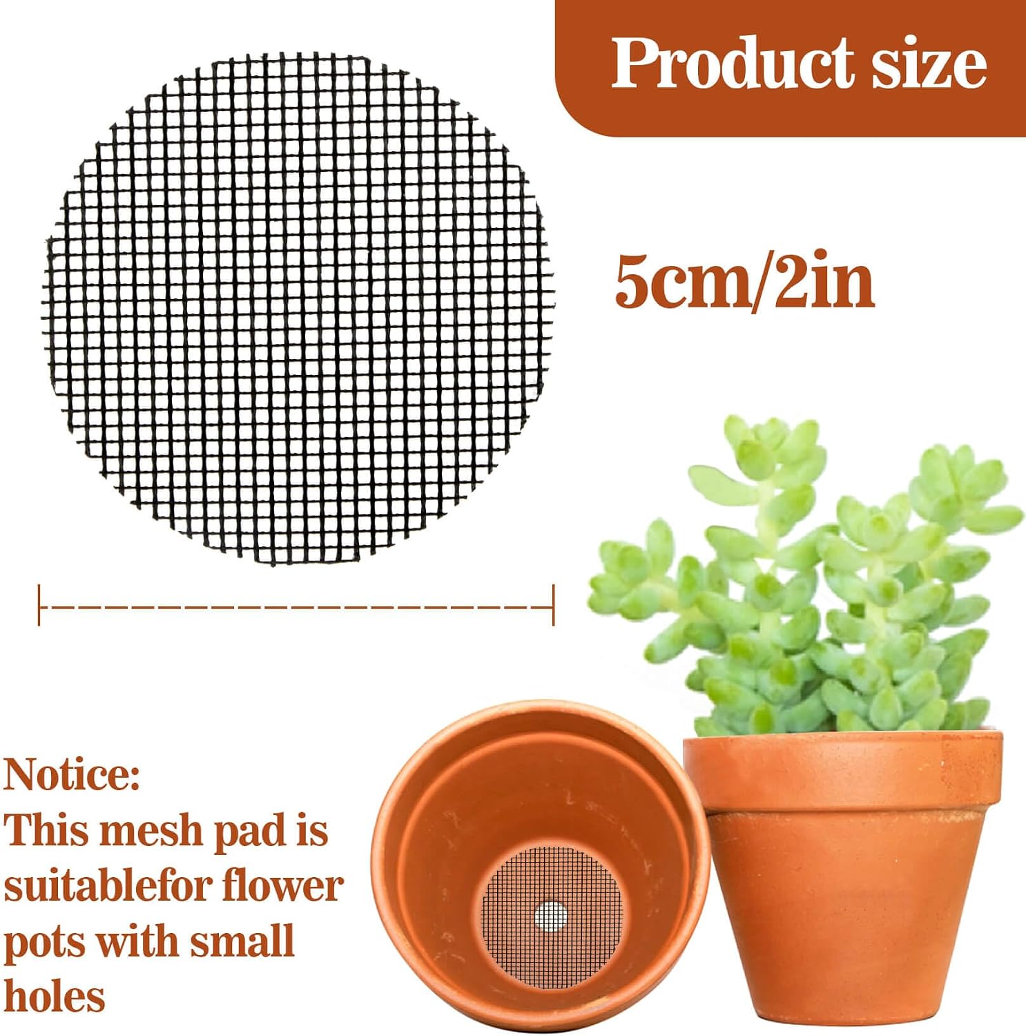 100 Plant Pots Hole Mesh Pad - MAQIHAN Drainage Mesh for Flower Pot, 2 Inch | Round Plant Mesh, Substrate Barrier, Mesh Grid Mat for Bonsai, Gardening Essentials, Prevent Soil Leaking Plant Accessories