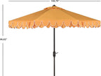 SAFAVIEH 9ft Outdoor Patio Umbrella, Round, Valance, Yellow & White Trim, Auto Crank Tilt, UV Resistant for Deck, Backyard, Poolside (PAT8006B)